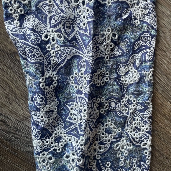 Free People Eyelet Lace Paisley Tie Front Top Blue Boho Flowy Size S Cottagecore - Picture 7 of 9